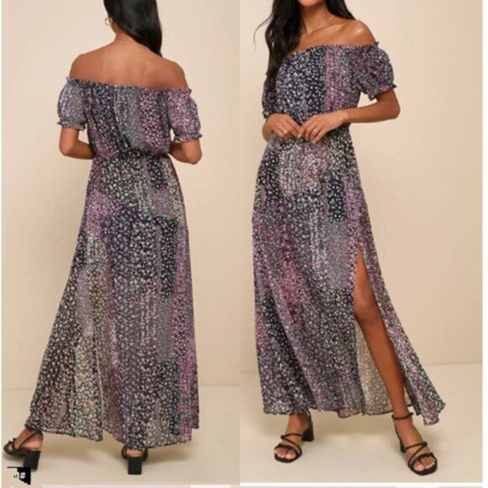 Lulus Blue Purple Maxi‎ Sundress Ruffled Sleeves Whimsy Fairy Babydoll Dress